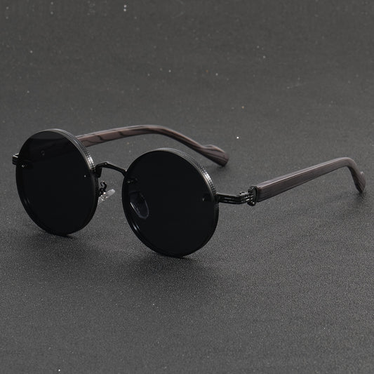 MAT Retro Round Frame Fashion Glasses With Wood Grain Legs