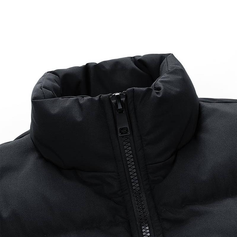 Men's Loose Solid Puffer Coat With Pockets, Casual Stand Collar Zip Up Long Sleeve Warm Coat For Winter Outdoor Activities